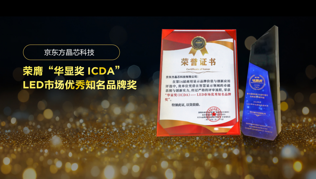 烏海實力見證 華顯未來| 京東方晶芯科技榮膺“華顯獎 ICDA”LED市場優秀知名品牌獎